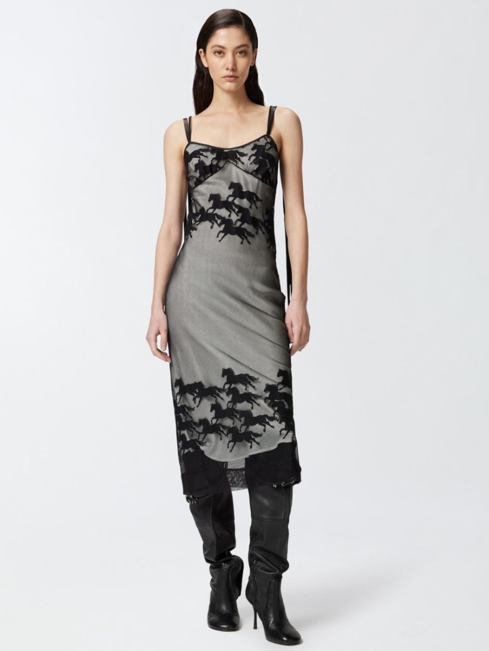 Pinko Black Sheer Mesh Chemise with Horse Embroidery Sz. 46